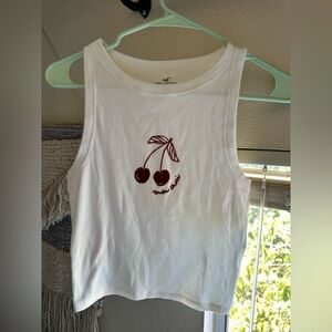 Hollister White Tank with Cherry Design